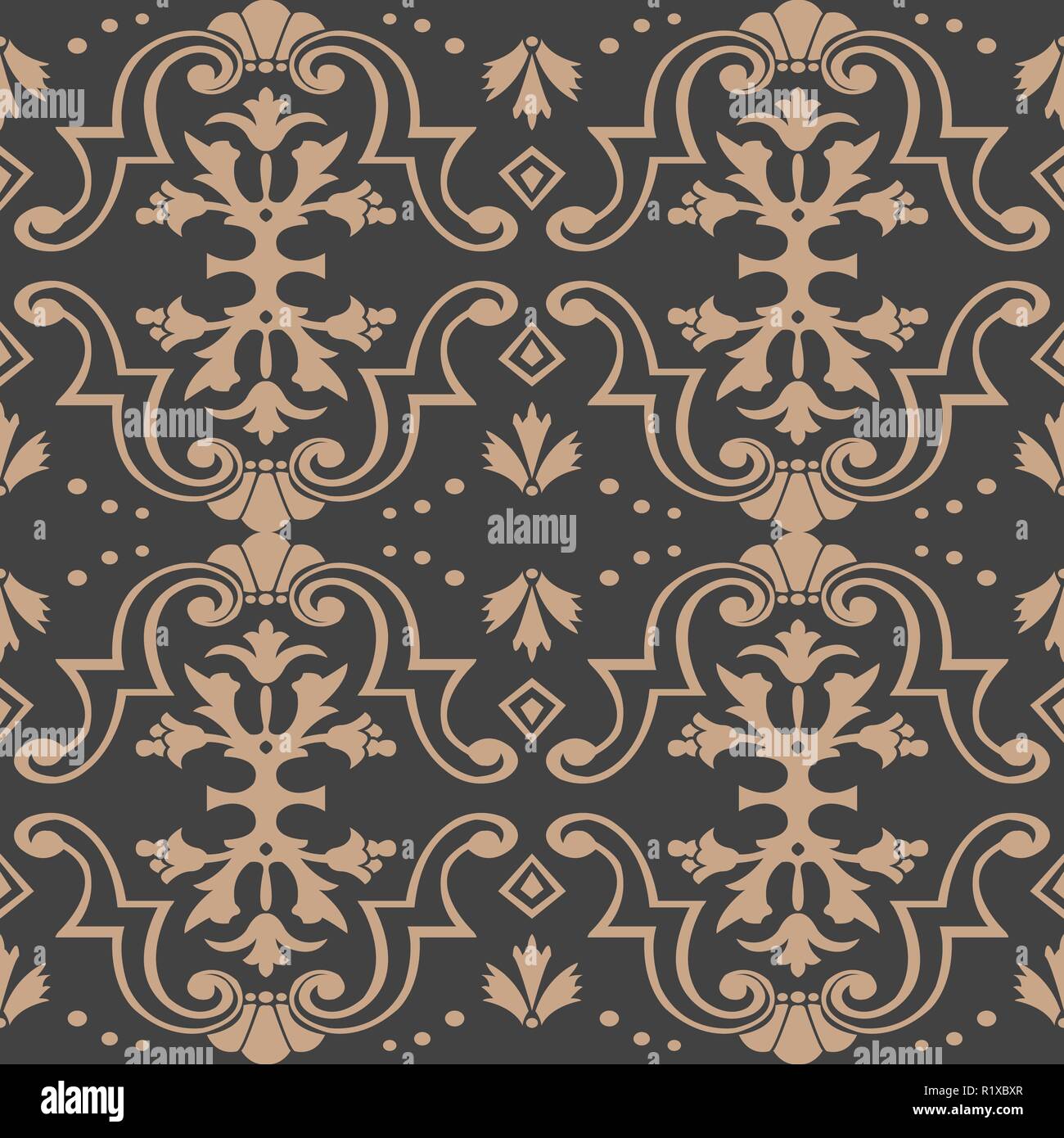 Vector damask seamless retro pattern background botanic garden spiral ...