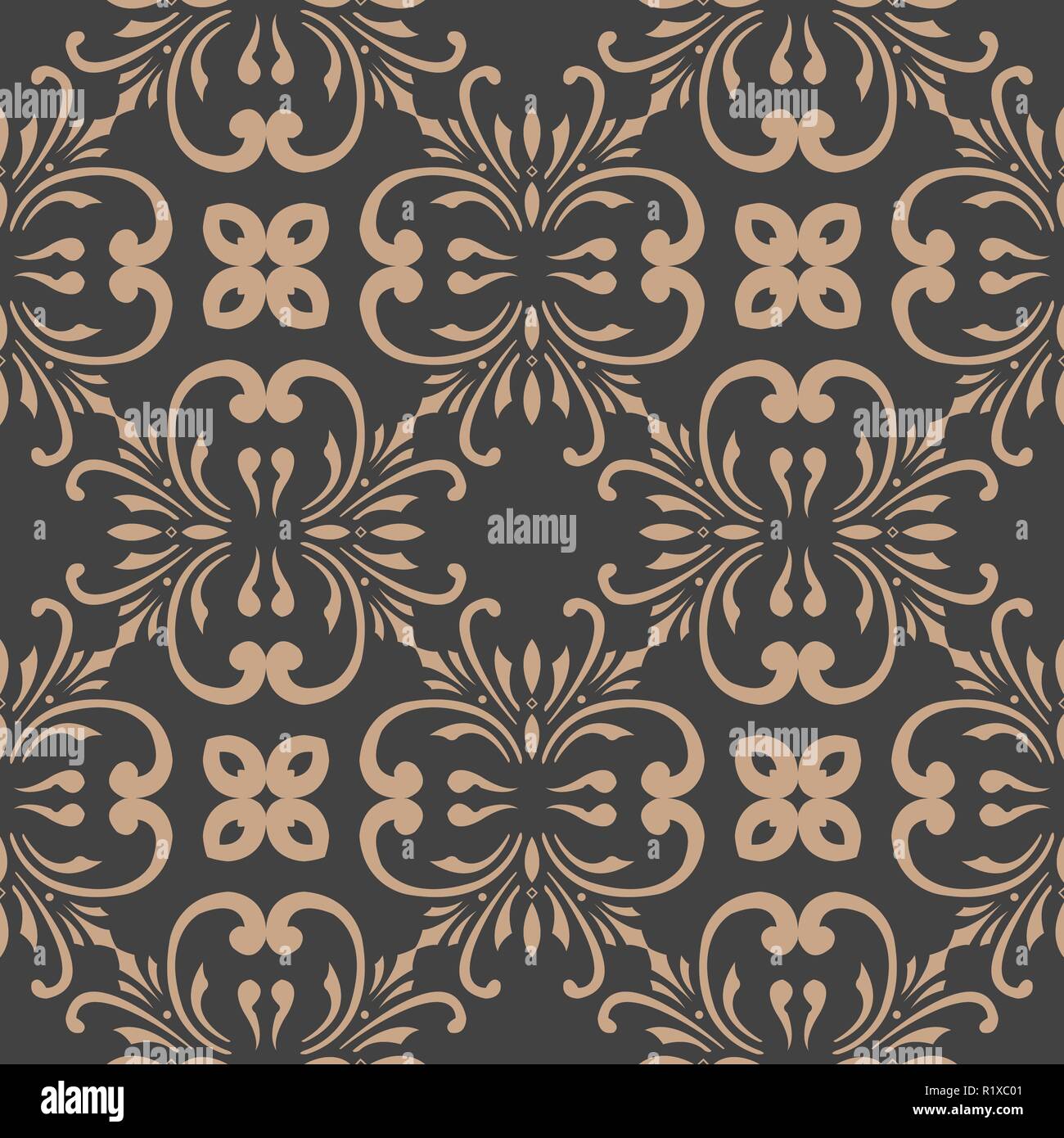 Vector damask seamless retro pattern background botanic garden spiral ...