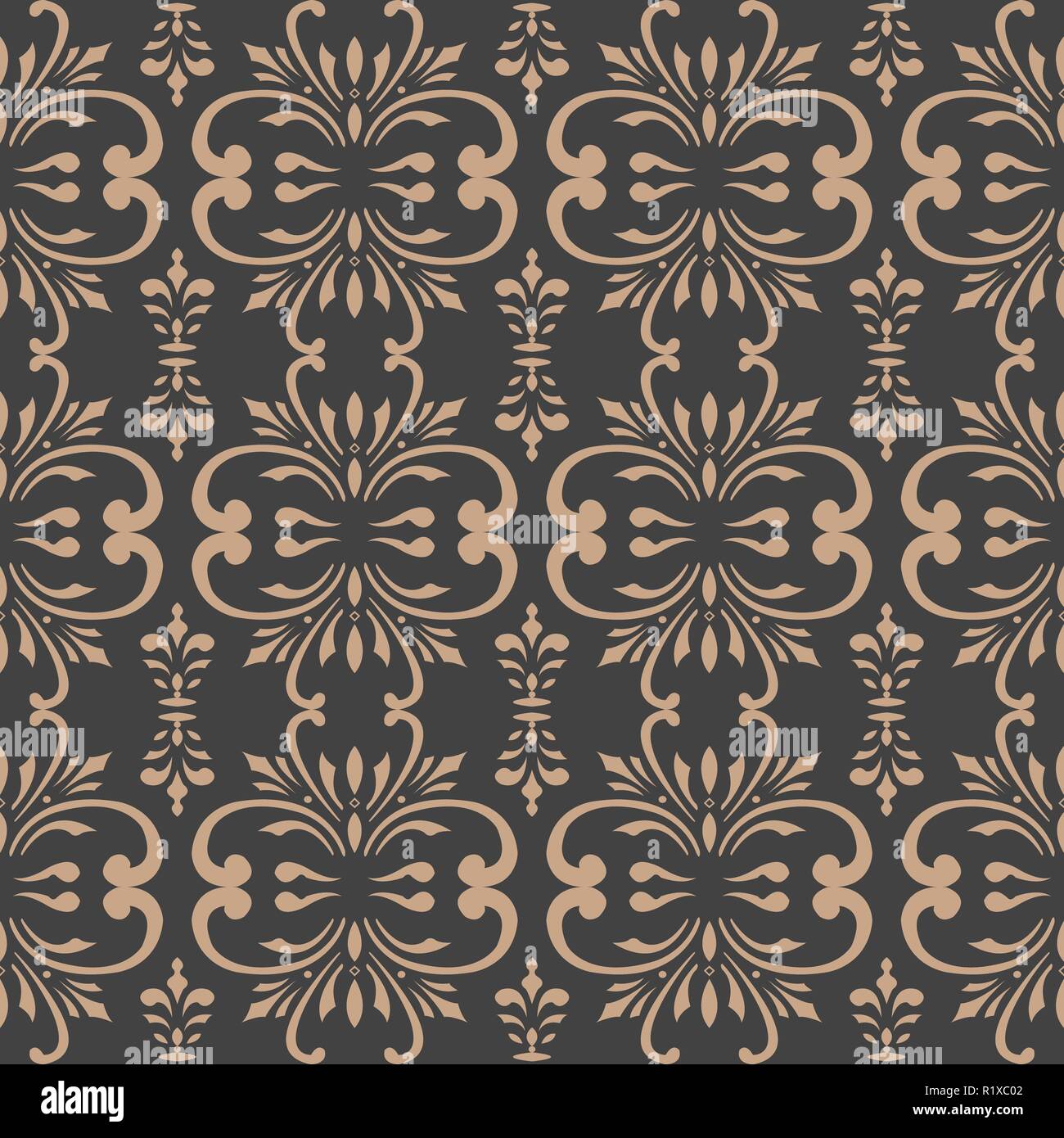Vector damask seamless retro pattern background botanic garden spiral ...
