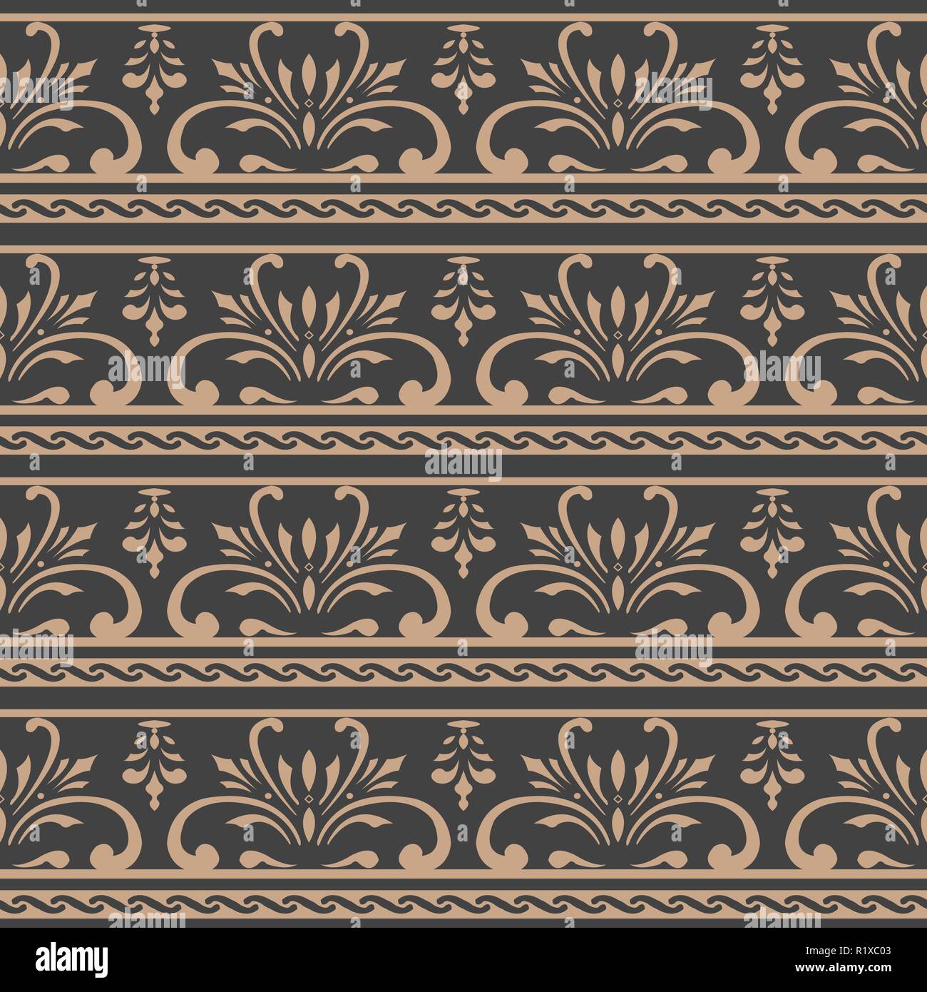 Vector damask seamless retro pattern background botanic garden spiral ...