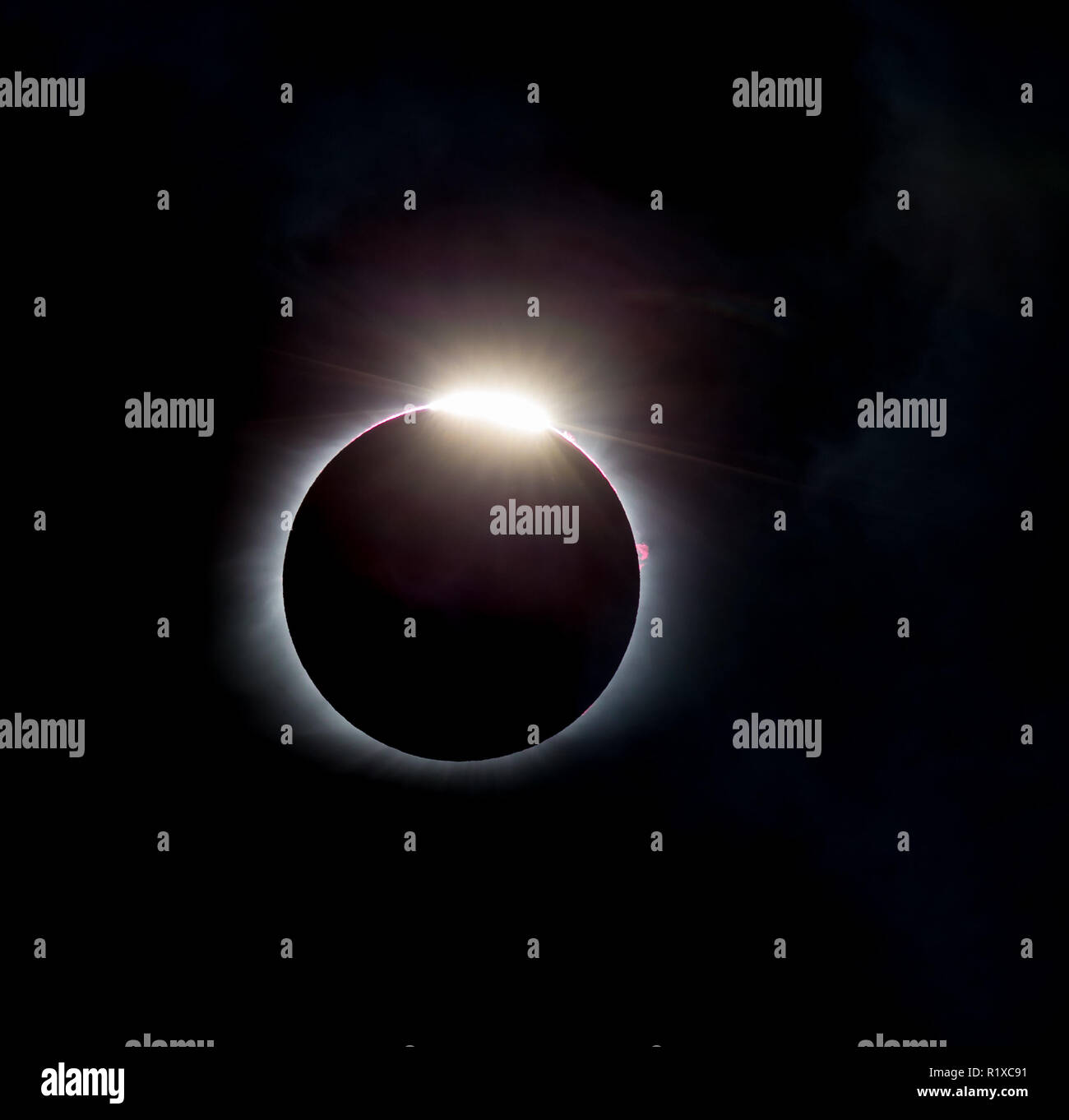 diamond ring effect from North Carolina 2017 solar eclipse Stock Photo