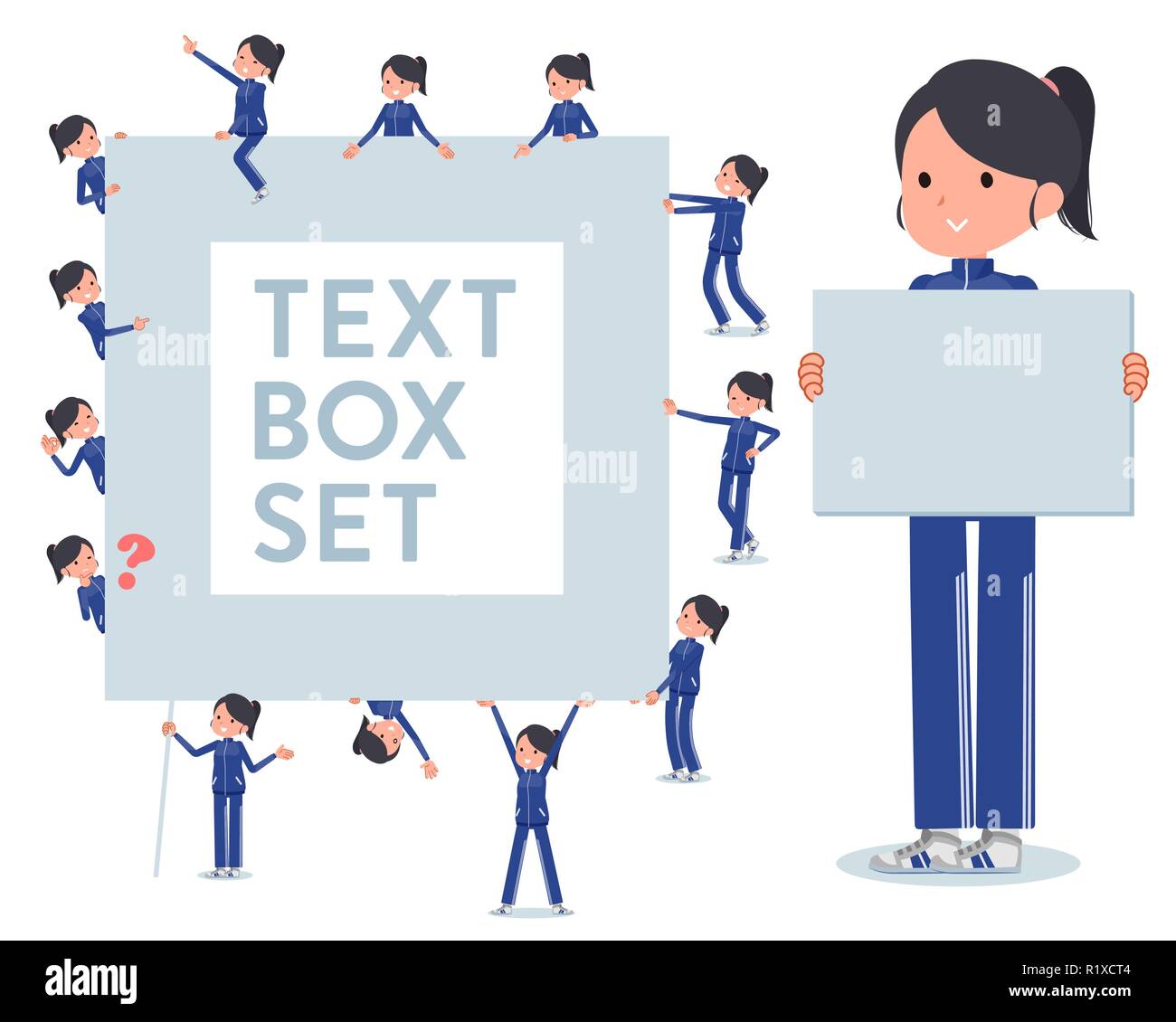 A set of women in sportswear with a message board.Since each is divided, you can move it freely.It's vector art so it's easy to edit. Stock Vector