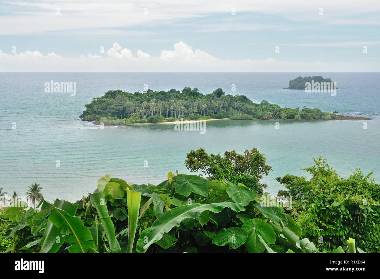 Tropical landscape with turquoise sea and tropical islands on horizon near tropical Koh Chand island in Thailand Stock Photo