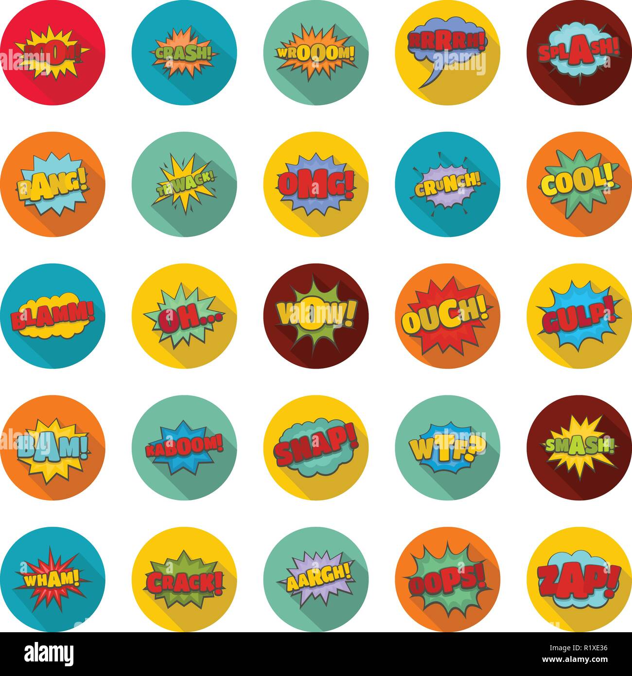 Comic sound icons set. Flat illustration of 25 comic sound vector icons ...