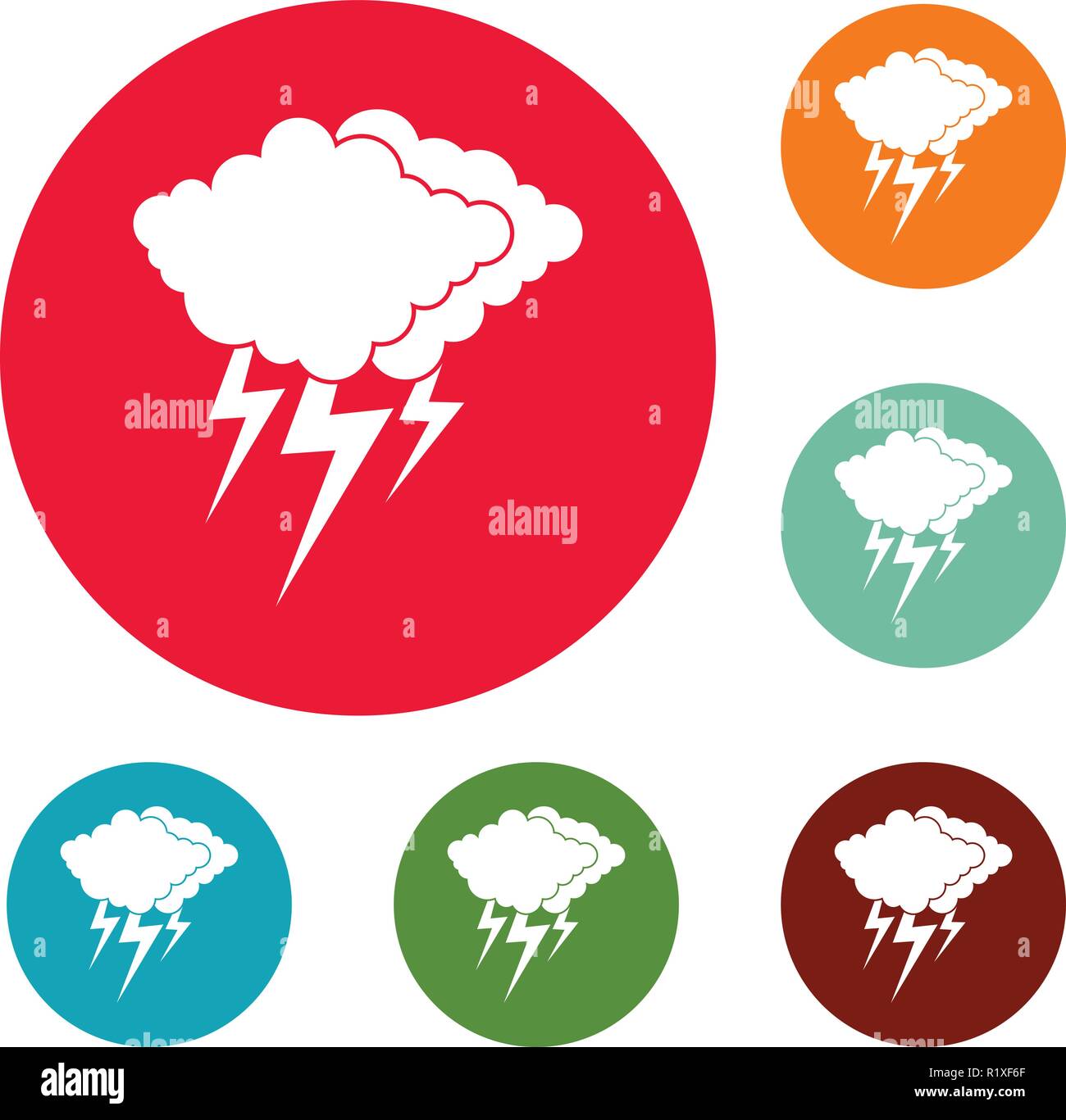 Cloud thunder flash icons circle set vector isolated on white ...