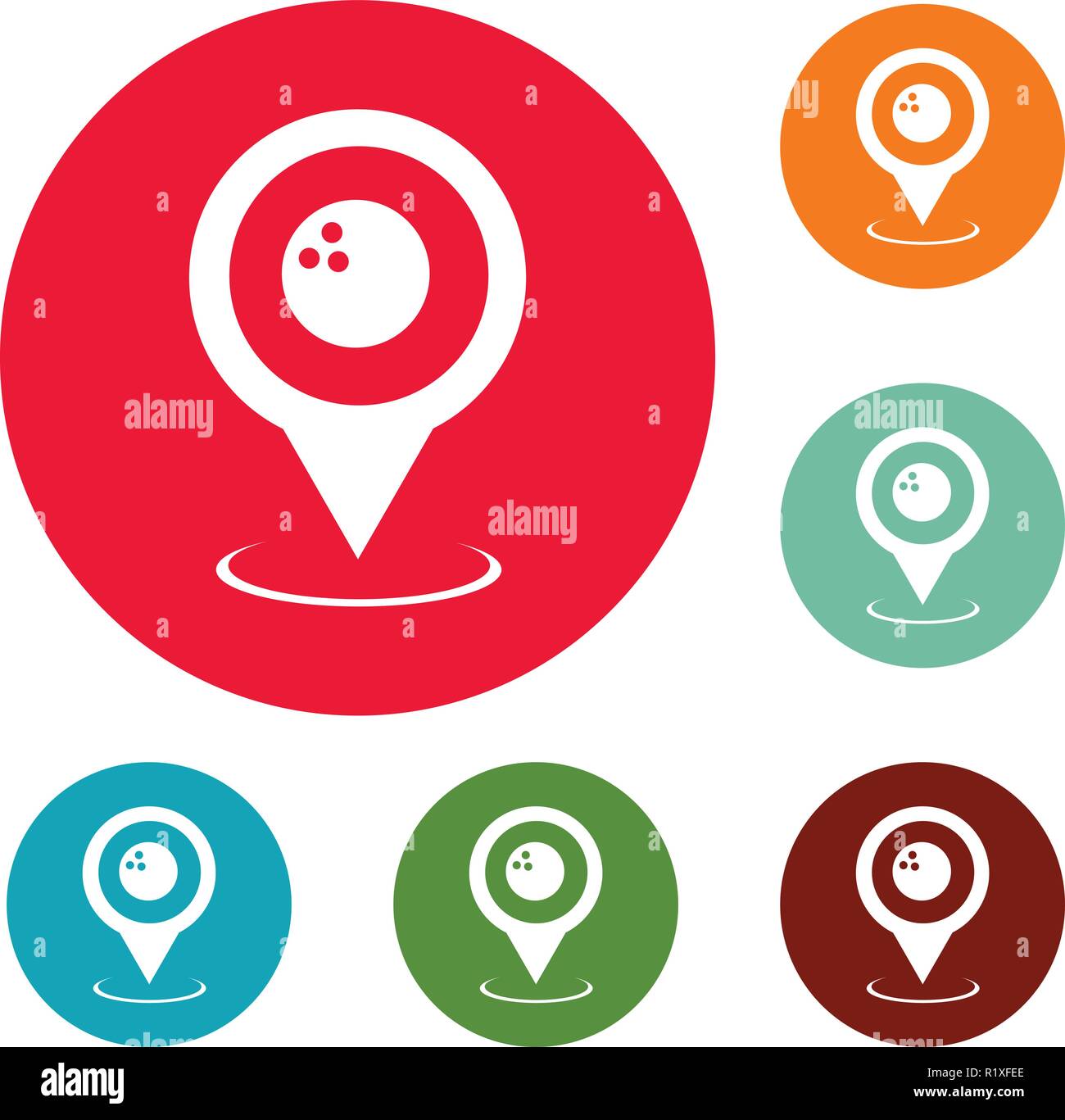 Bowling map pointer icons circle set vector isolated on white