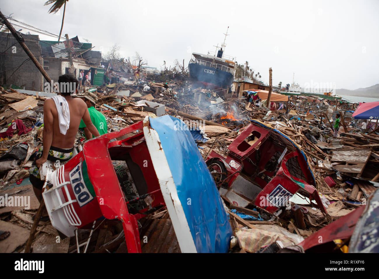 The aftermath of Typhoon Haiyan in November 2013.Tacloban,located in the Wester Visayas of the Philippines took a direct hit. The resulting storm surg Stock Photo