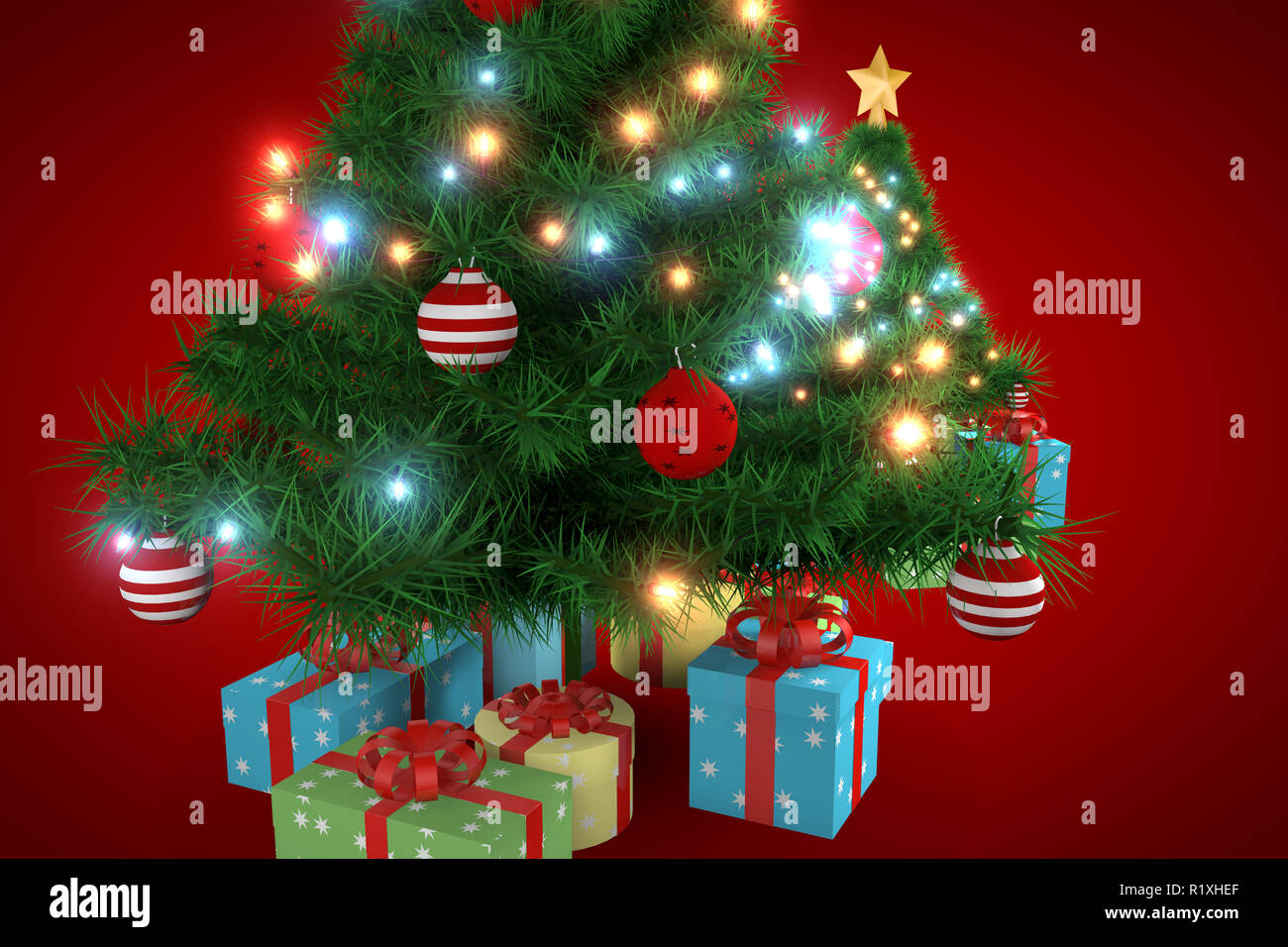 3d rendering, christmas tree with red background Stock Photo - Alamy