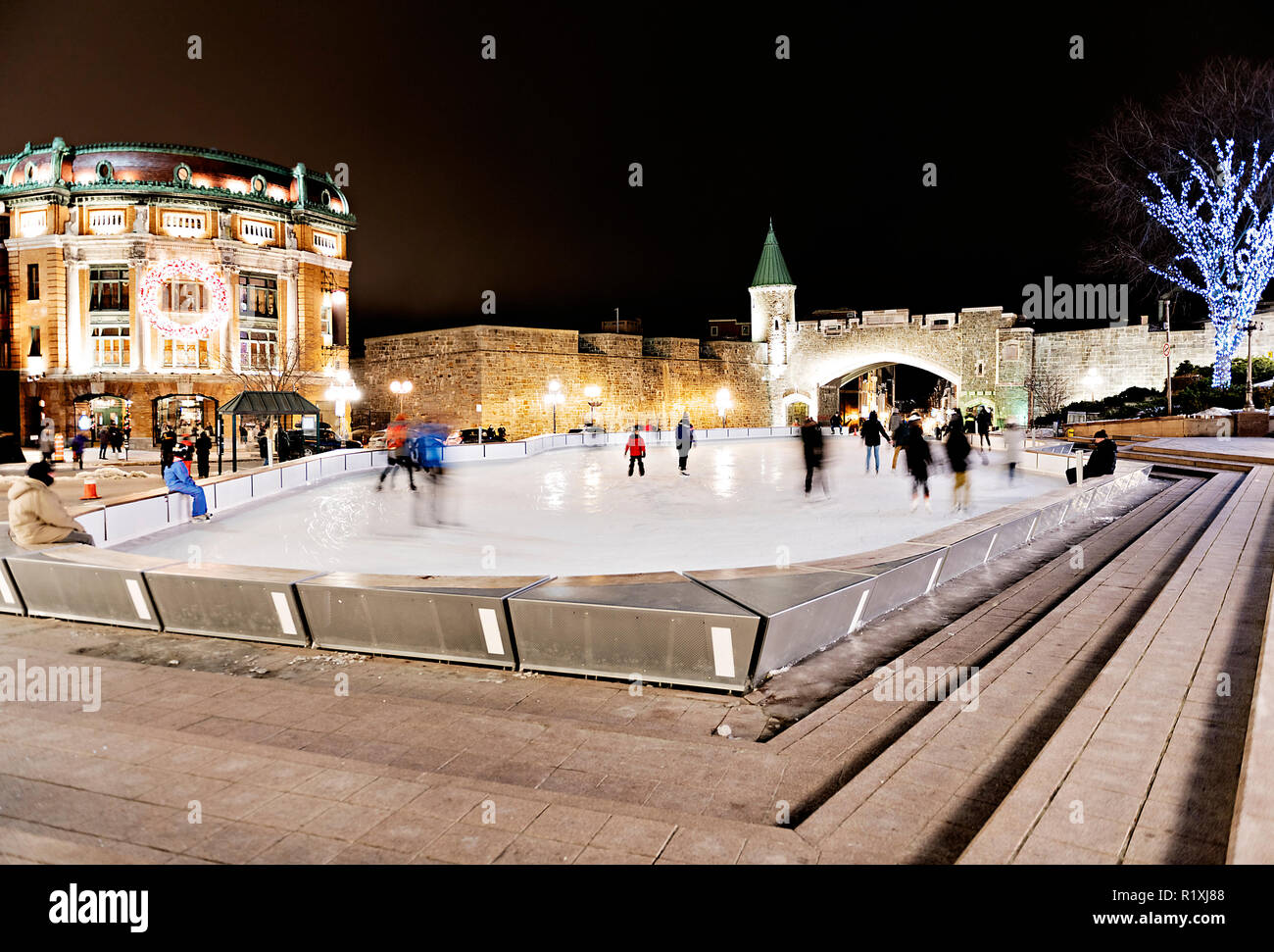 Quebec city place d'youville skating hires stock photography and
