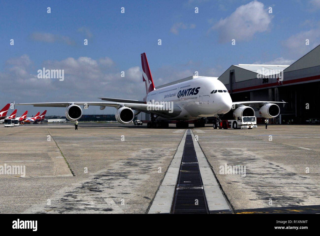 Qantas welcomes its first A380 jet to Australia. The aircraft, named after  92 year old Australian aviation pioneer Nancy-Bird Walton, flew from Airbus  headquarters in Toulouse, France, via Singapore, to Sydney (Kingsford