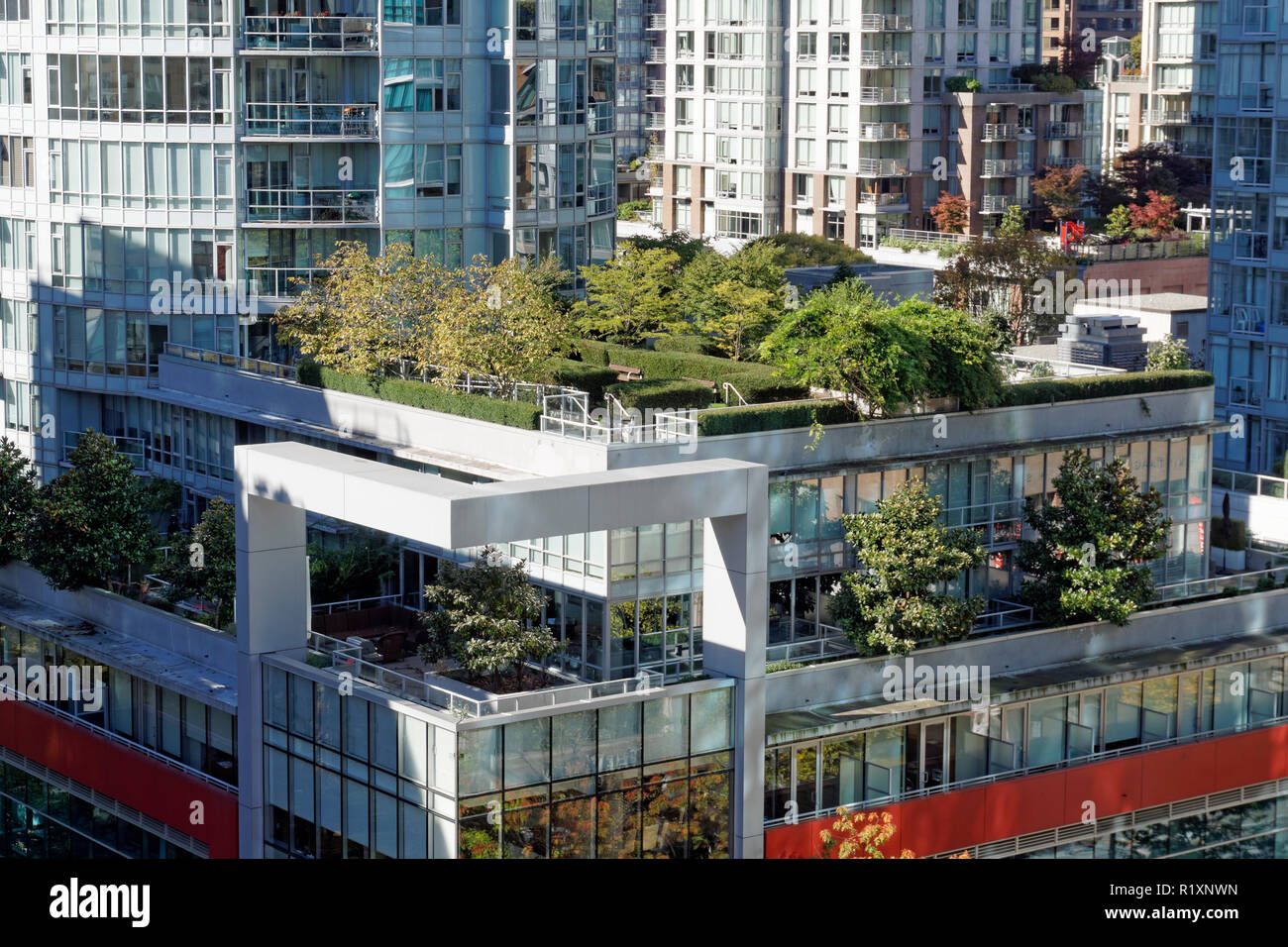 Rooftop Gardens On Modern Office Buildings In Downtown Vancouver Bc Canada Stock Photo Alamy