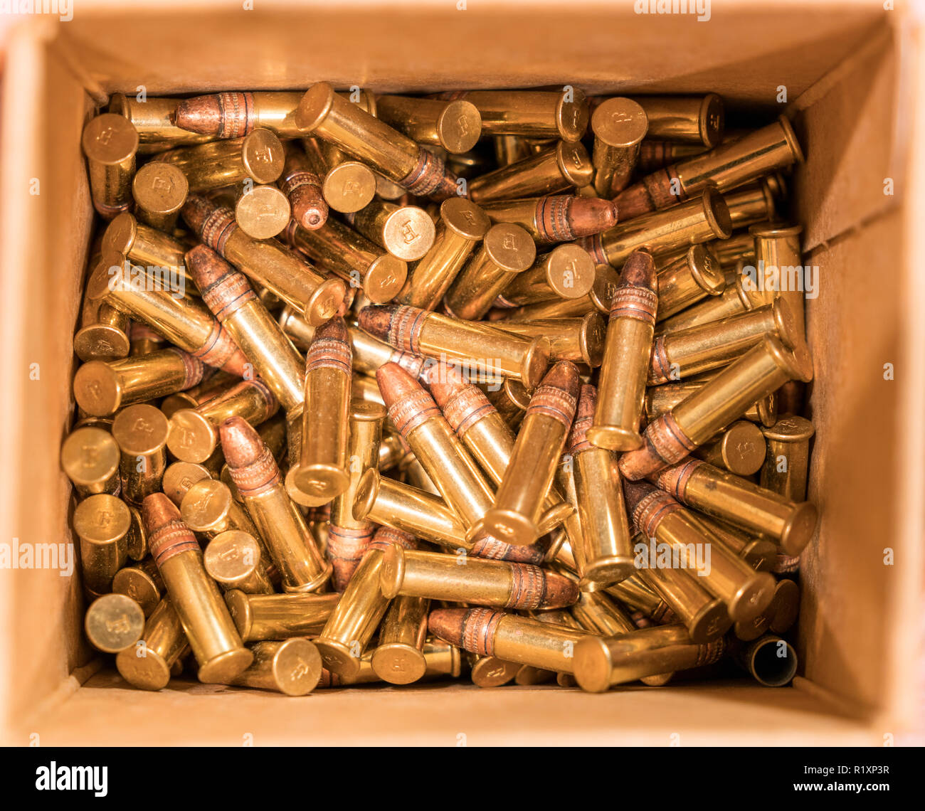 Bullets In Box Copper Plated Hollow Point Ammunition Stock Photo Alamy
