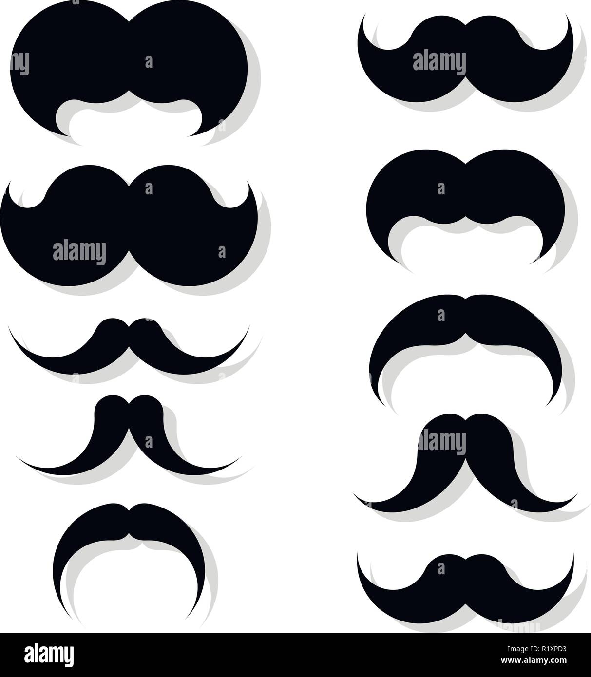 Set of hipster mustache silhouette in vector. Stock Vector