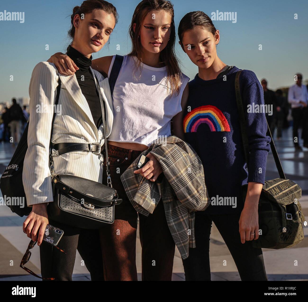 PARIS, France- September 26 2018: Models on the street during the Paris ...