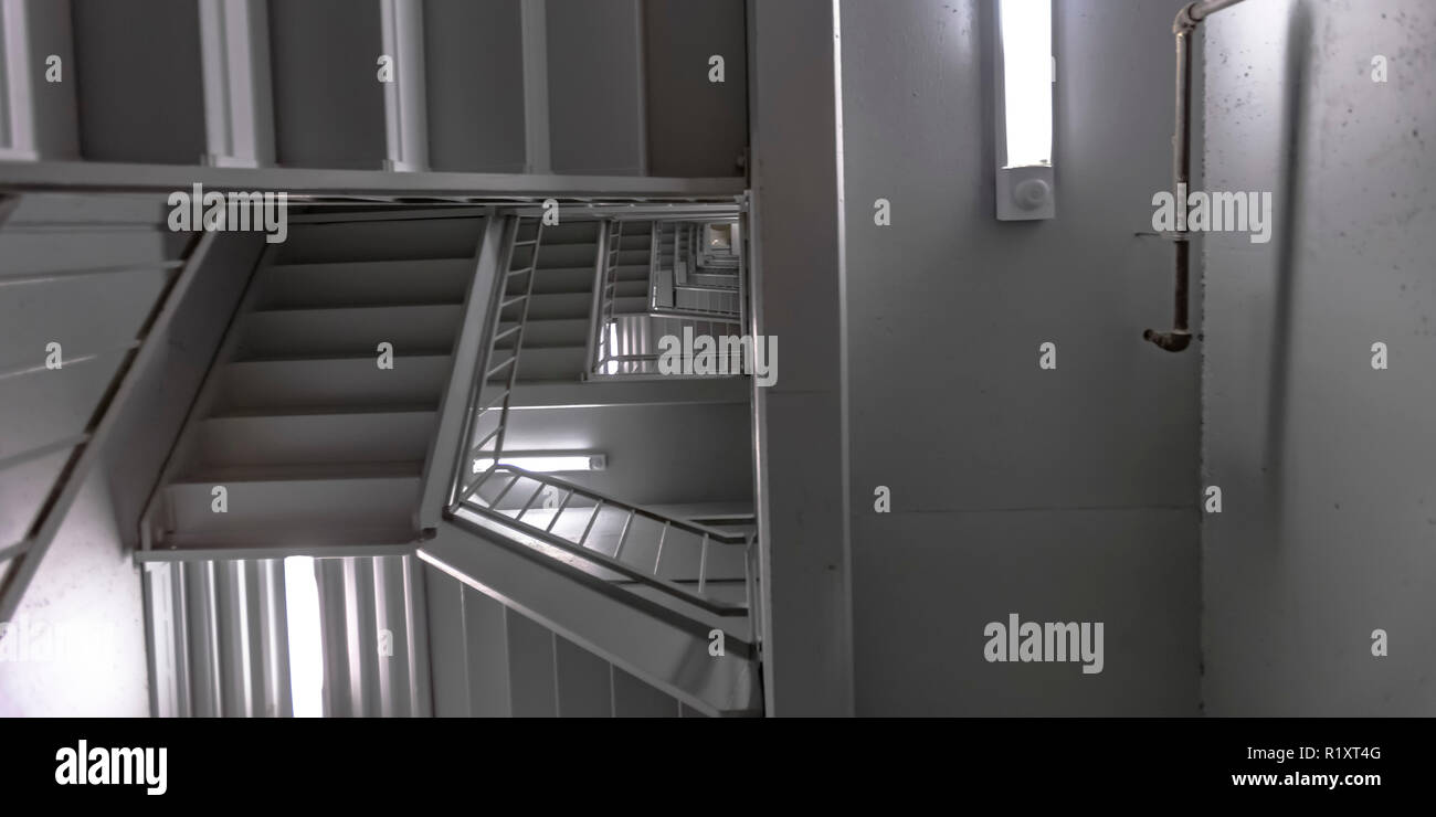 Building with stairs and bright lights on ceiling Stock Photo