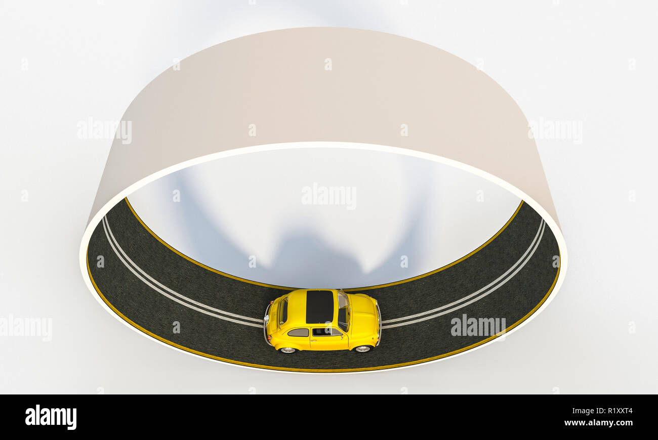 yellow vintage car in ring road 3d rendering image Stock Photo
