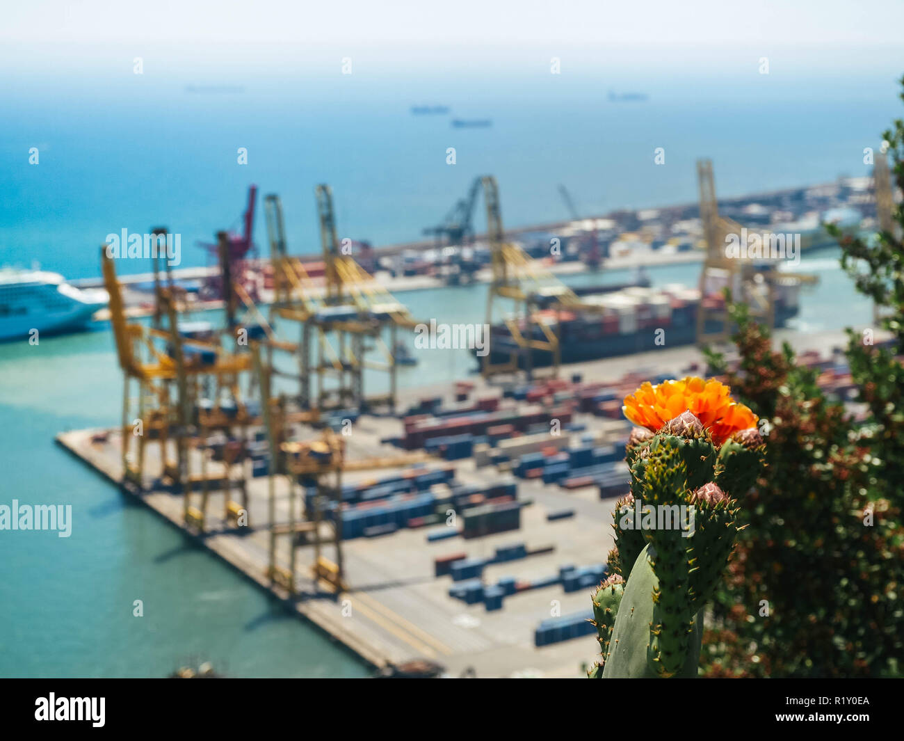 Commercial port with container ship Aerial footage Stock Photo Alamy