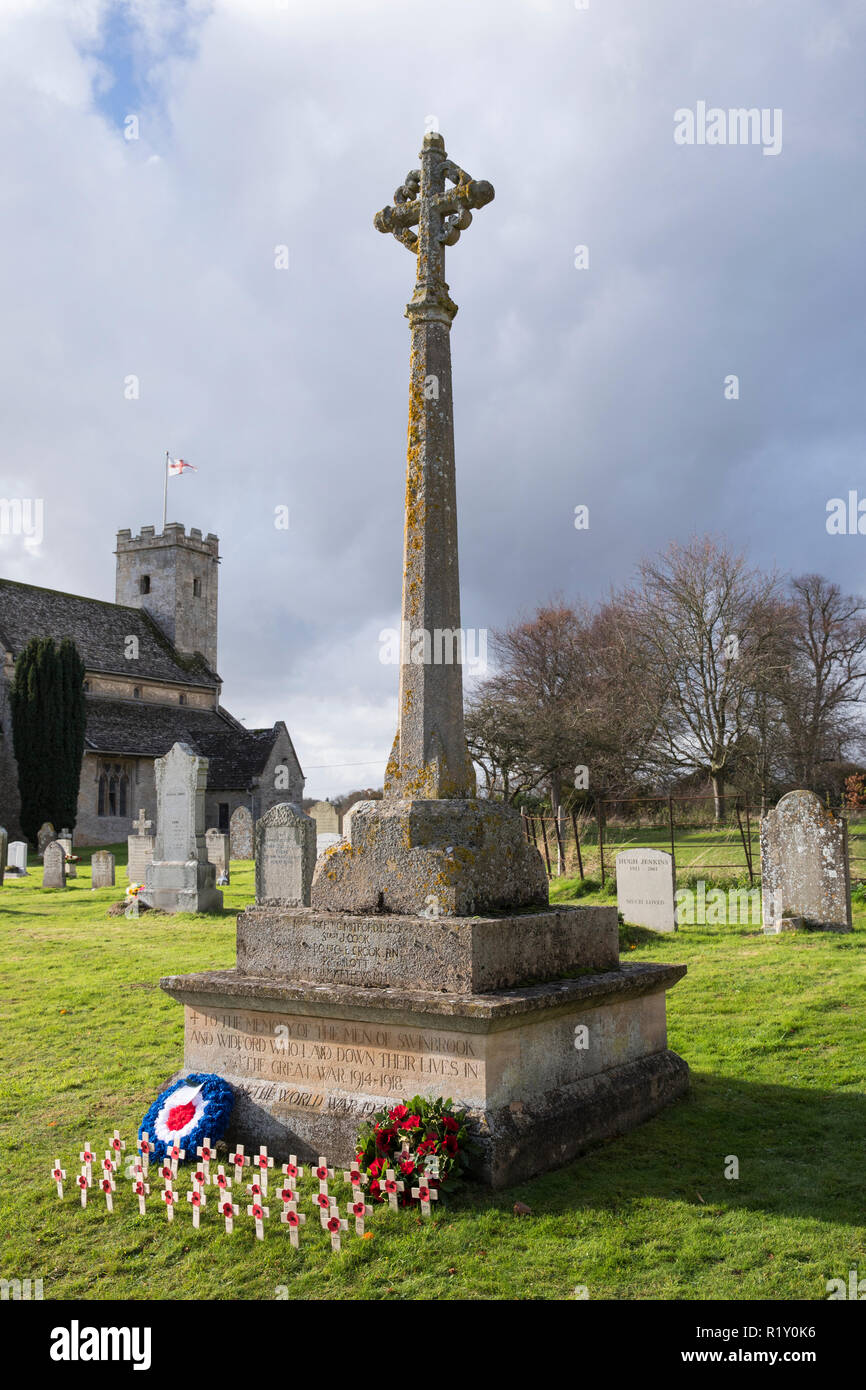 High Roding War Memorial Remembrance wreaths and crosses with poppies at war memorial for The ...