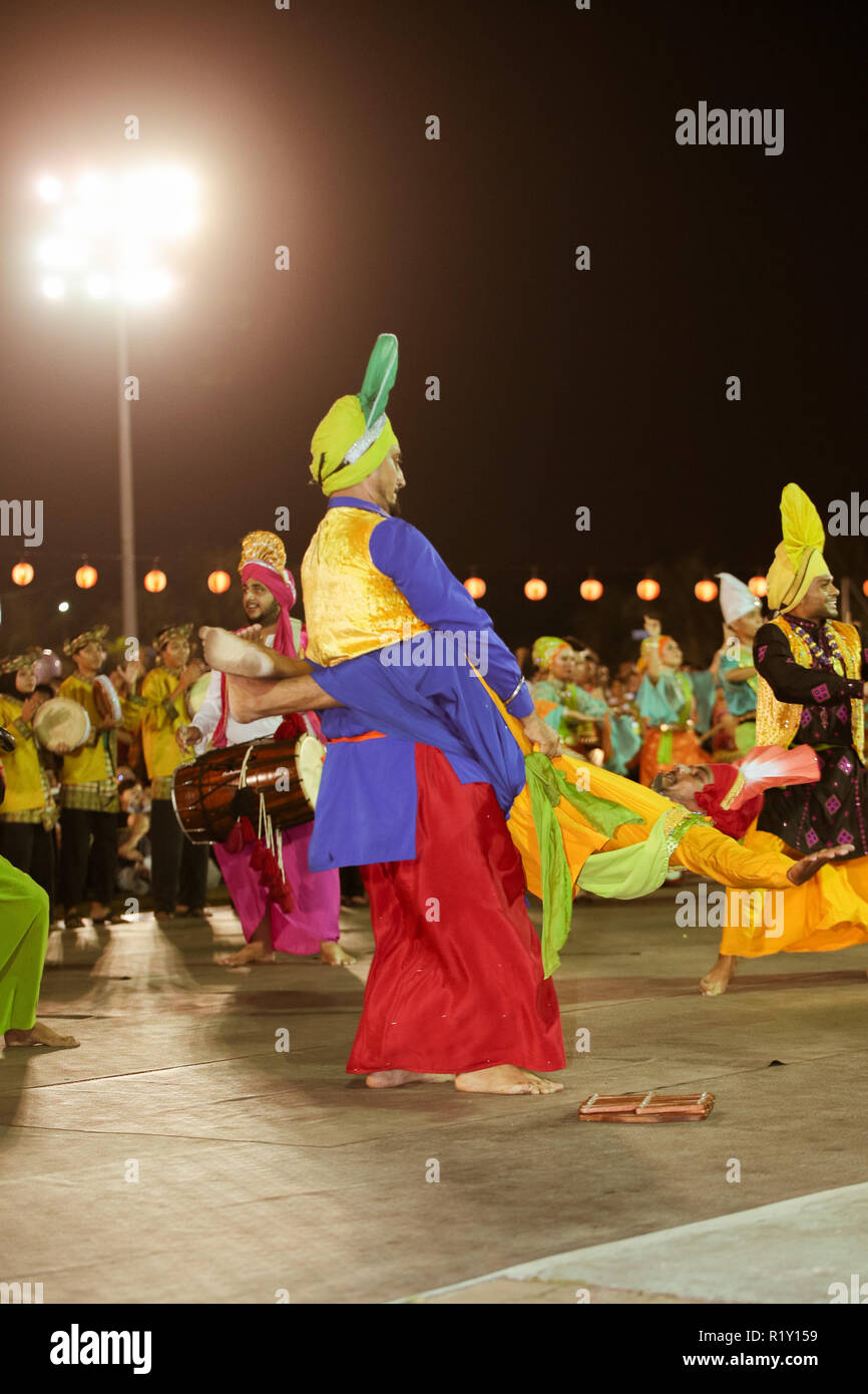 Punjabi musical dancer performing at the Bon Odori festival to offer cultural variety to the festival. Stock Photo