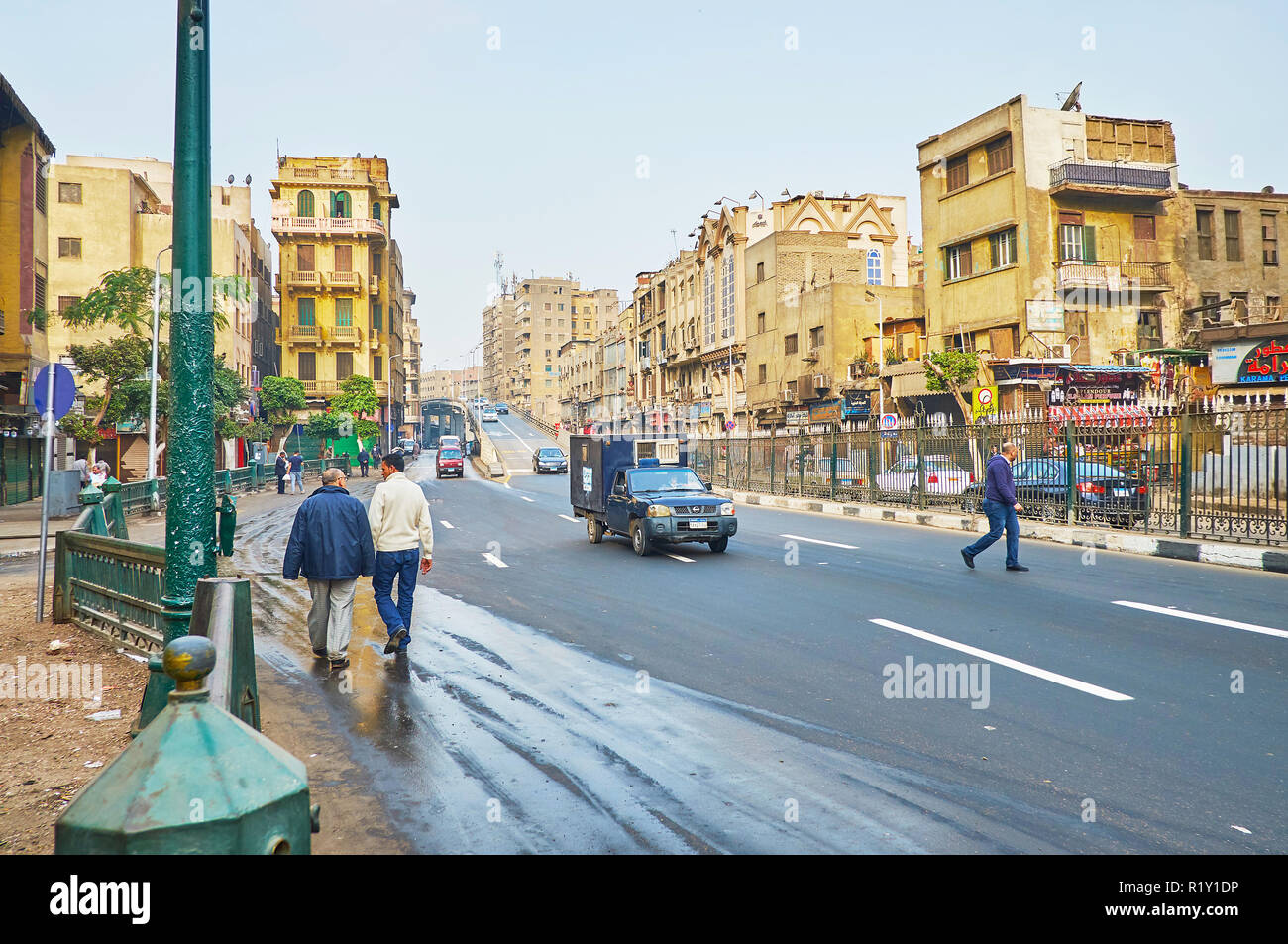 CAIRO, EGYPT - DECEMBER 21, 2017: Al Azhar avenue is one of the main roads, stretching across area of Khan El Khalili Bazaar in Islamic Cairo district Stock Photo