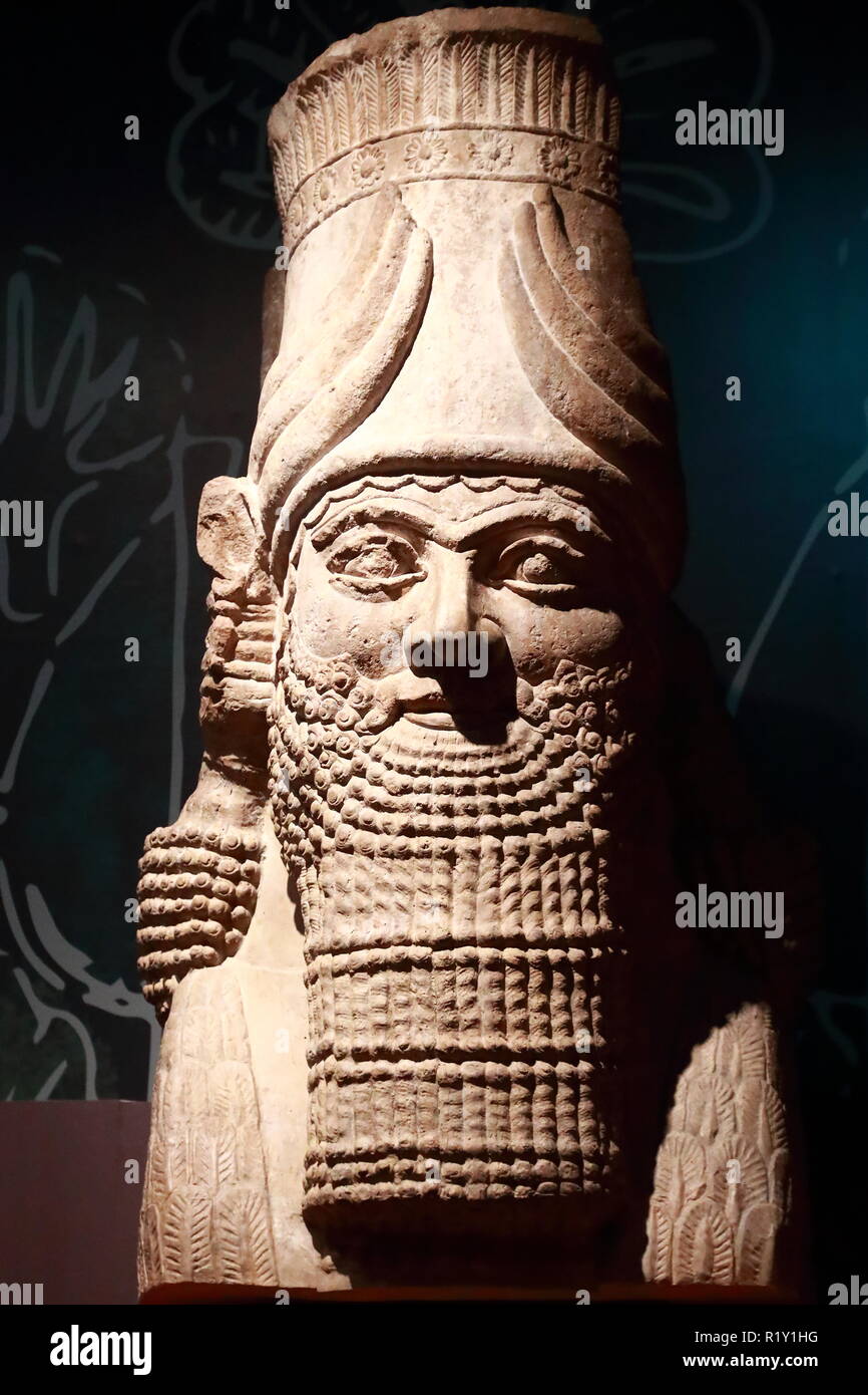 Assyrian sculpture of a Lamassu at the British Museum, London, UK Stock Photo