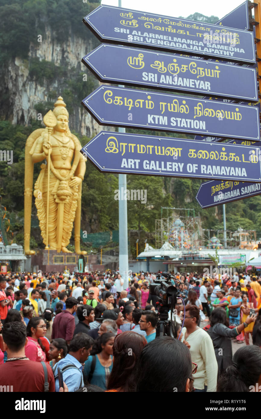 BATU CAVE, MALAYSIA - 31 JAN 2018 : Thousand of devotees and tourists at Batu Cave temple during Thaipusam celebration 2018. Stock Photo