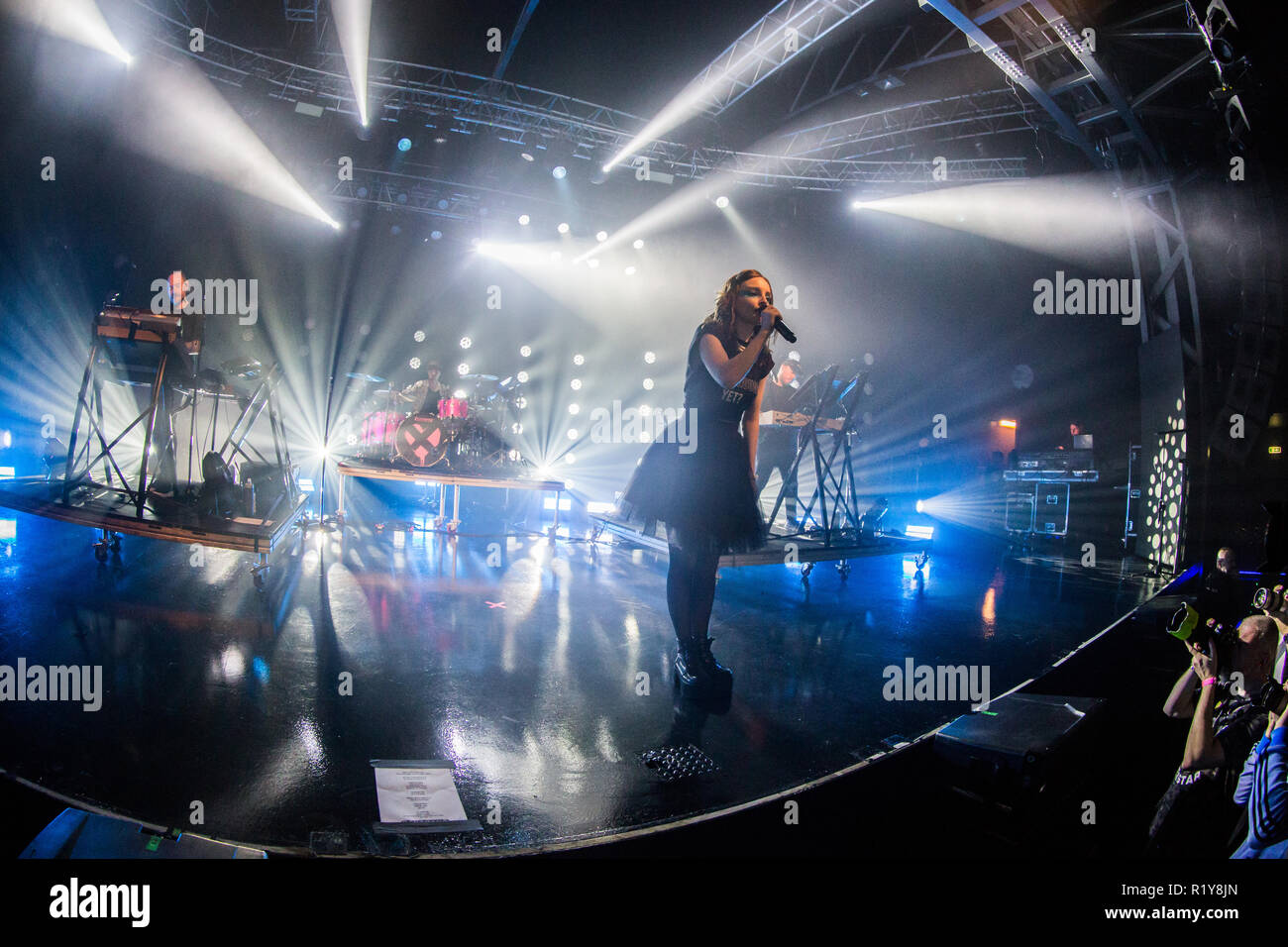 Milan, Italy. 14th November 2018. The Scottish synth-pop band CHVRCHES performs live on stage at Fabrique to present their new album 'Love Is Dead' Credit: Rodolfo Sassano/Alamy Live News Stock Photo