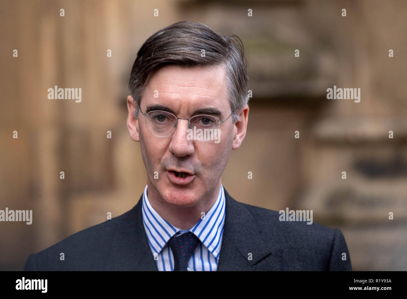 London, UK. 15th Nov 2018. Jacob-Rees Mogg holds a press conference following the submission of his no confidence in the Prime Minister letter Credit Ian Davidson/Alamy Live News Stock Photo