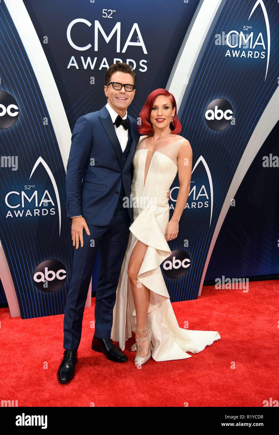 Bobby Bones, Sharna Burgess at arrivals for The 52nd Annual CMA Awards