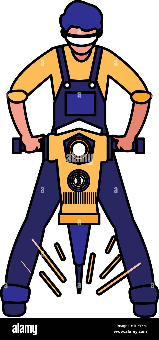 man using a Hammer drill icon over white background, vector illustration Stock Vector
