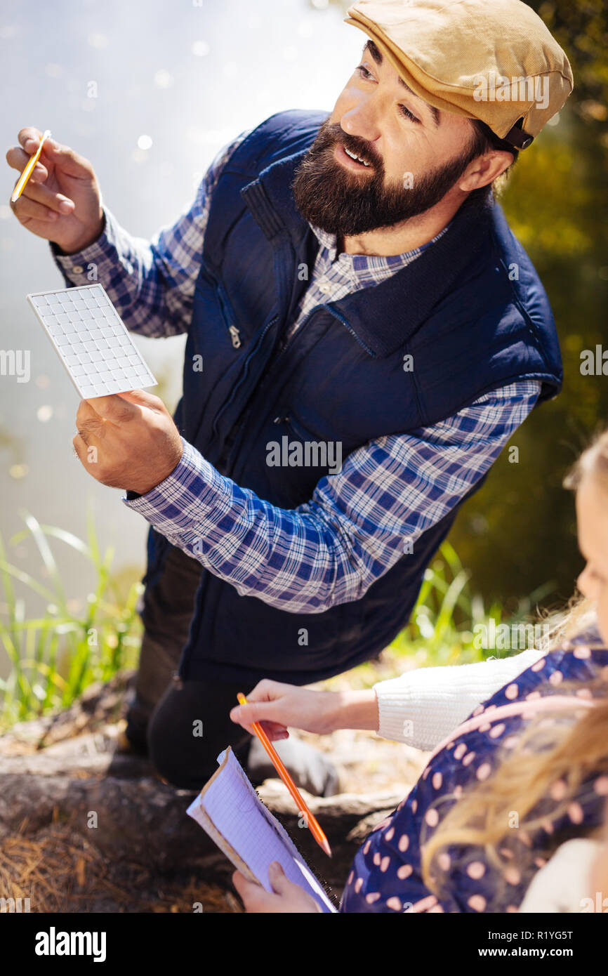 Top view of a nice smart bearded man Stock Photo