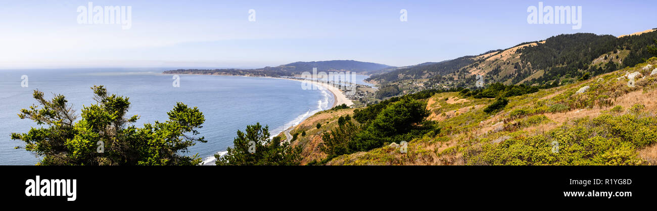 Aerial view of the Stinson Beach area of the Pacific Coastline, Marin County, north San Francisco bay area, California Stock Photo