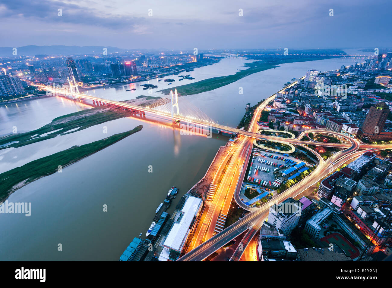 High-altitude city night scene Stock Photo