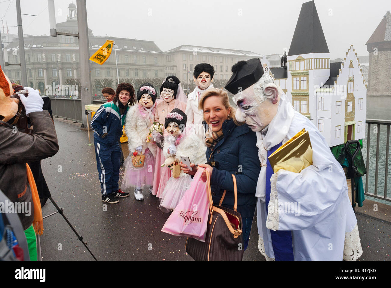 local people dressed suit of a Japanese wedding at Luzern Carnival