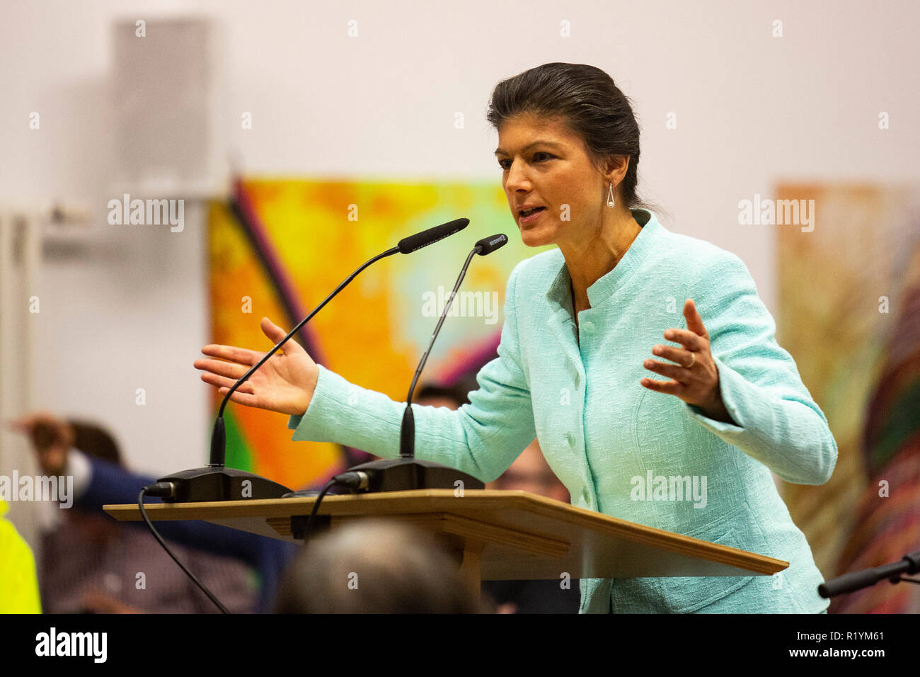 German politician Sahra Wagenknecht from Die Linke party attends a meeting of political movement Aufstehen in Bochum, Germany Stock Photo