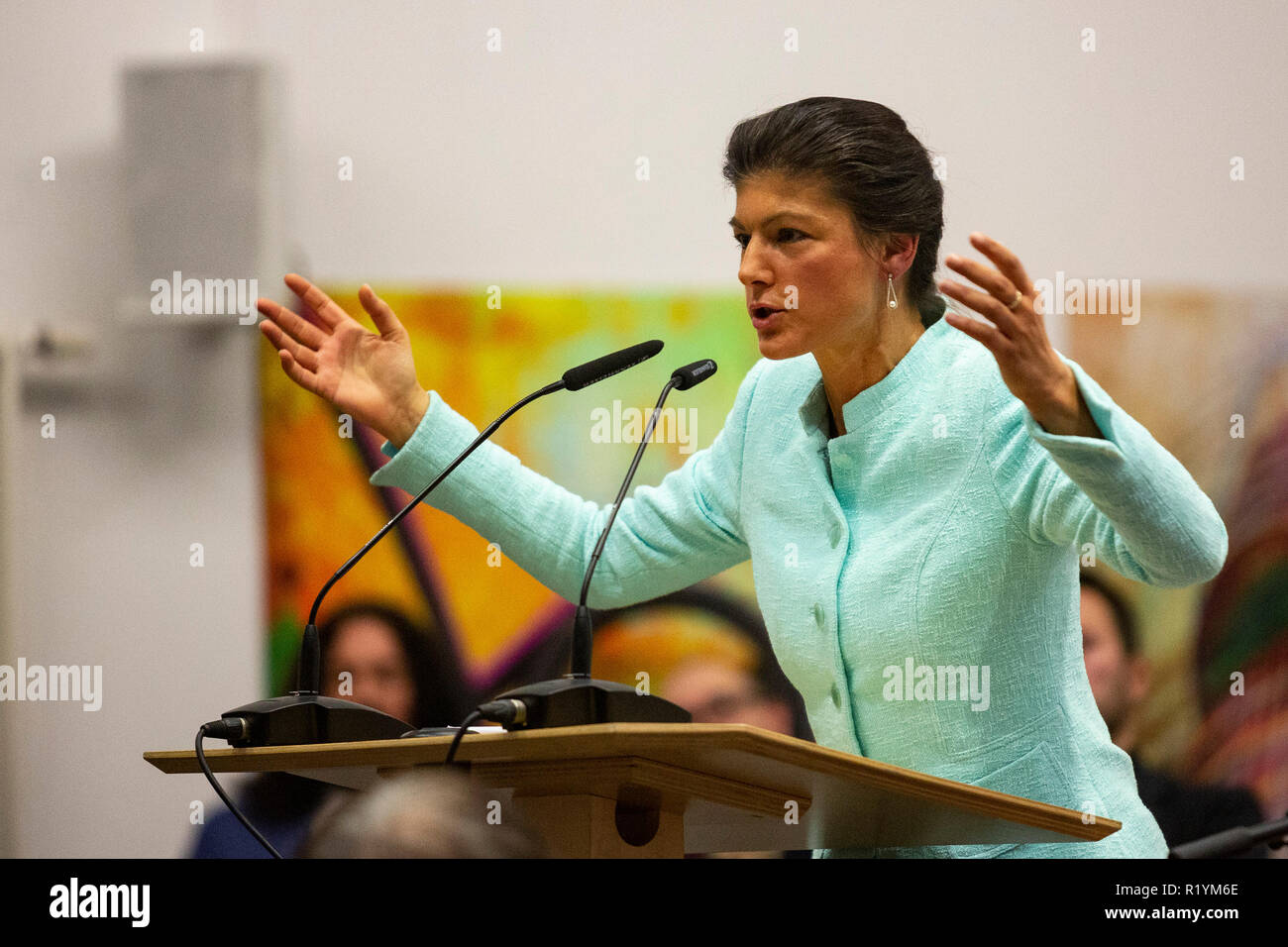German politician Sahra Wagenknecht from Die Linke party attends a meeting of political movement Aufstehen in Bochum, Germany Stock Photo