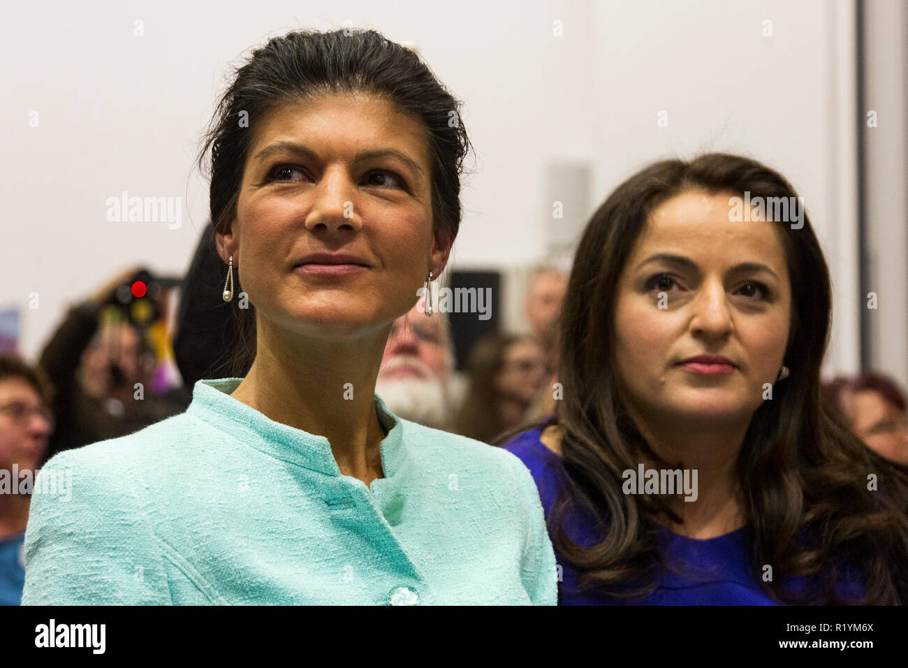 German politicians Sahra Wagenknecht and Sevim Dagdelen from Die Linke party attends a meeting of political movement Aufstehen in Bochum, Germany Stock Photo