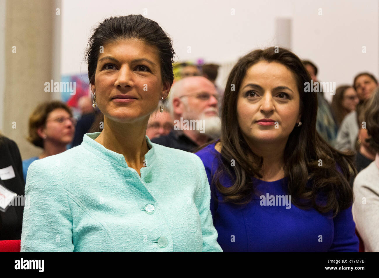 German politicians Sahra Wagenknecht and Sevim Dagdelen from Die Linke party attends a meeting of political movement Aufstehen in Bochum, Germany Stock Photo