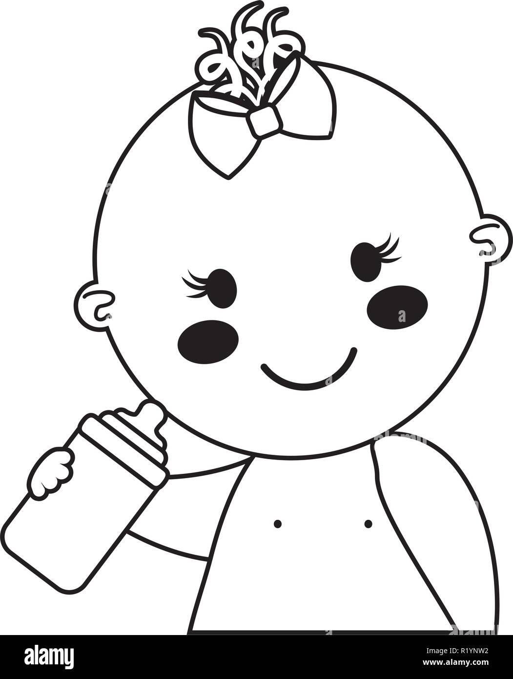 cute little girl baby with milk bottle vector illustration design Stock ...