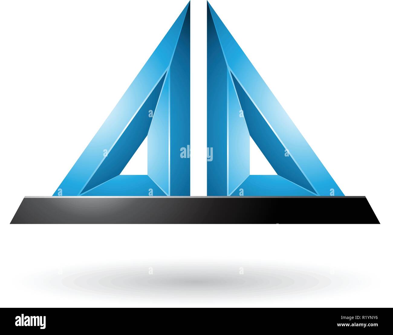 Vector Illustration of Blue 3d Pyramidical Embossed Shape isolated on a White Background Stock Vector