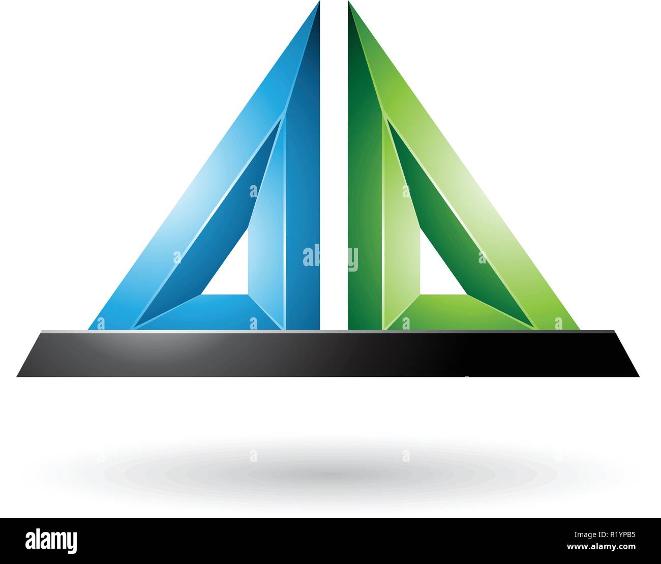 Vector Illustration of Blue and Green 3d Pyramidical Embossed Shape isolated on a White Background Stock Vector