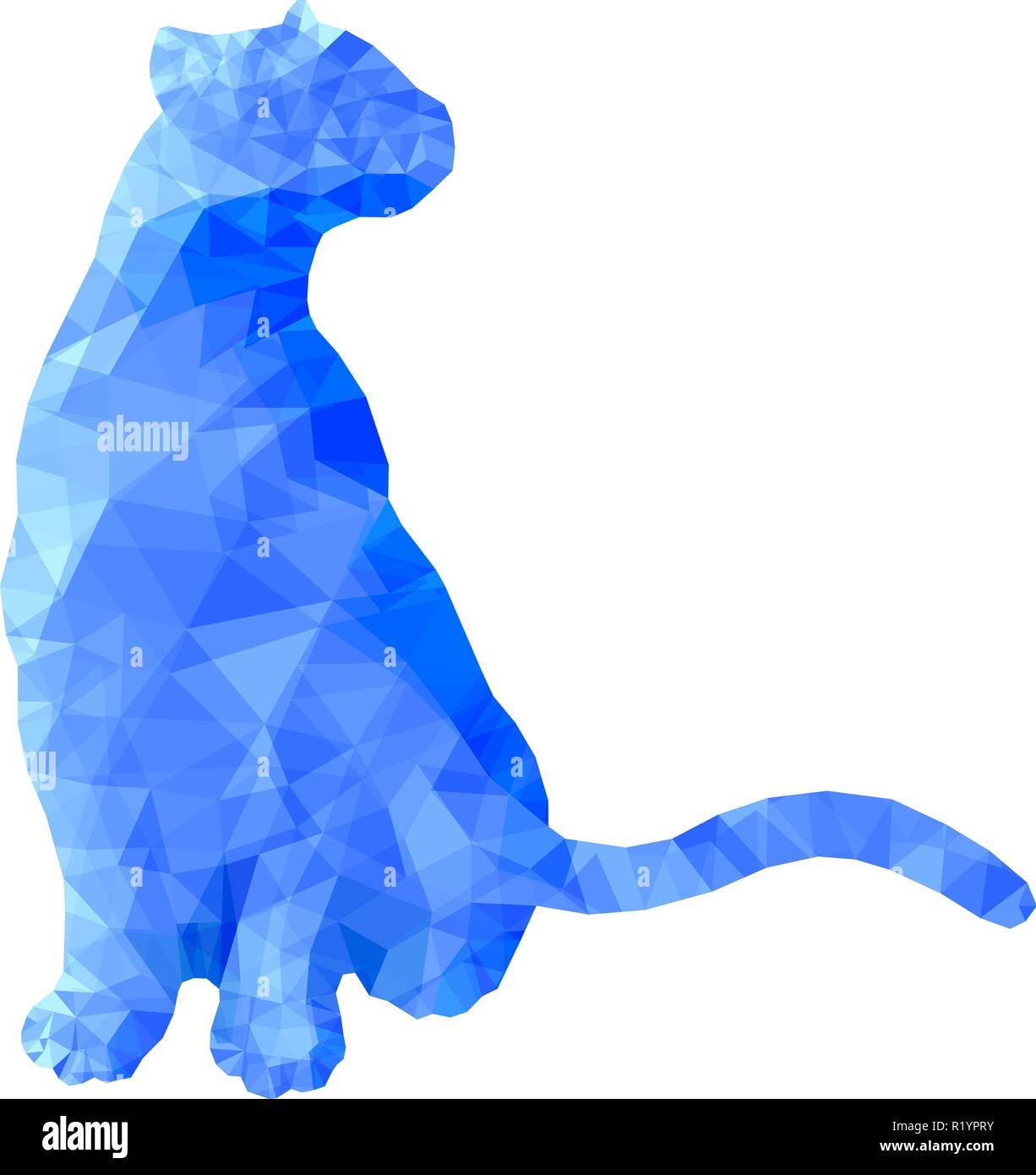 Poly animal cat sitting in blue polygonal abstract vector illustration Stock Vector