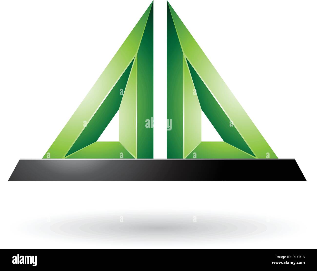 Vector Illustration of Green 3d Pyramidical Embossed Shape isolated on a White Background Stock Vector