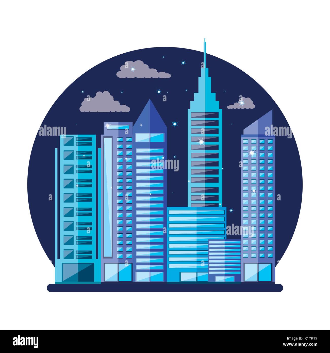 cityscape with buildings scene night vector illustration design Stock ...