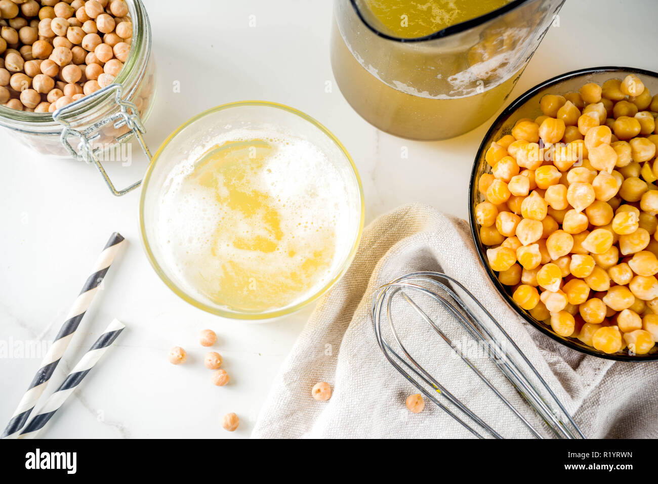 Chickpea broth aquafaba, liquid water brine, Replace egg in baking for