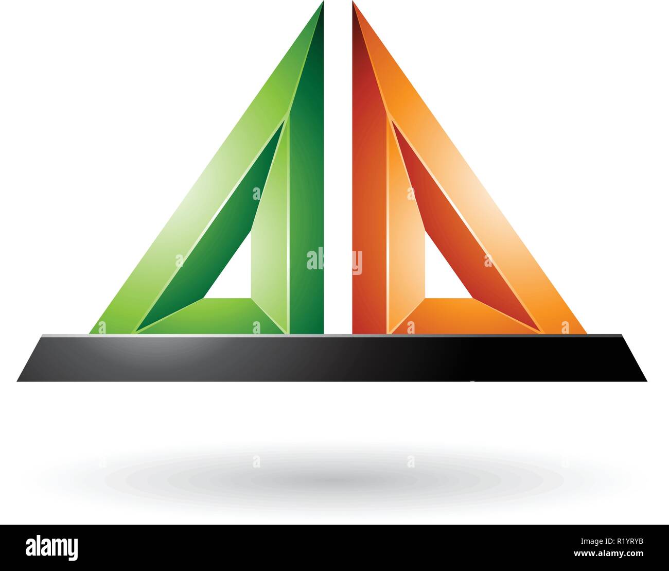 Vector Illustration of Green and Orange 3d Pyramidical Embossed Shape isolated on a White Background Stock Vector