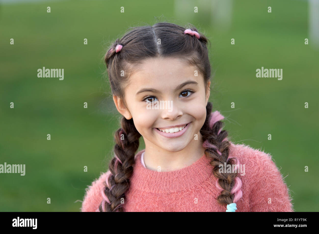Small Girl With Pretty Face Relaxing Outdoors Beautiful Hairstyle