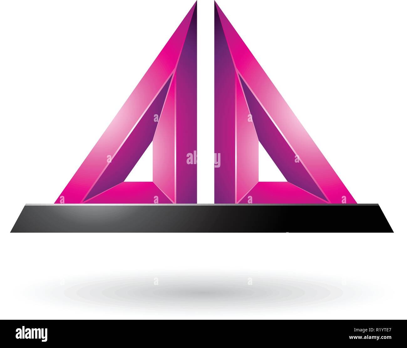 Vector Illustration of Magenta 3d Pyramidical Embossed Shape isolated on a White Background Stock Vector