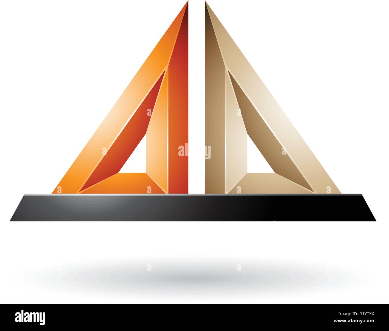 Vector Illustration of Orange and Beige 3d Pyramidical Embossed Shape isolated on a White Background Stock Vector