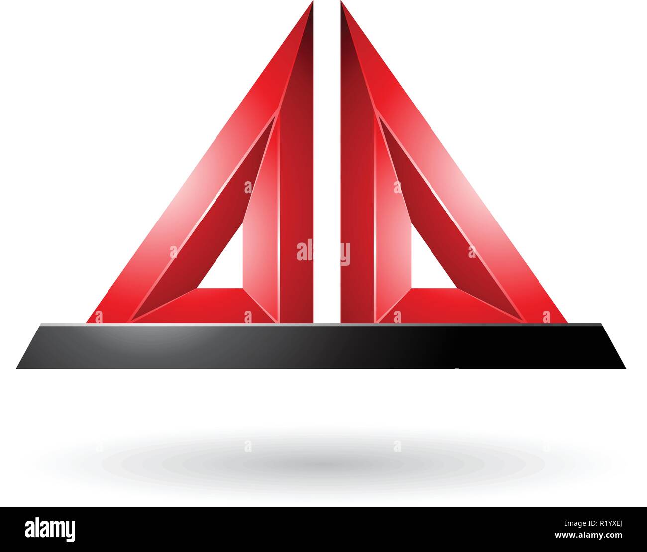 Vector Illustration of Red 3d Pyramidical Embossed Shape isolated on a White Background Stock Vector